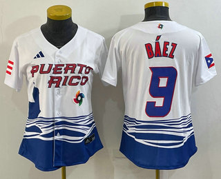 Womens Puerto Rico Baseball #9 Javier Baez White 2023 World Baseball Classic Stitched Jerseys->2023 world baseball classic->MLB Jersey